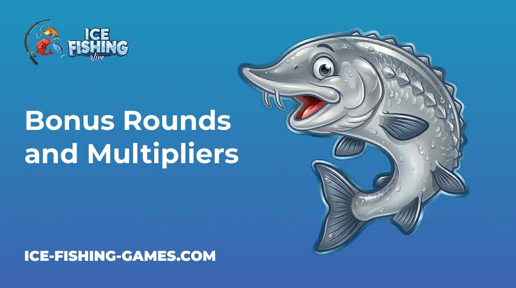 I tre bonus pesca di Ice Fishing: Lil' Blues, Big Oranges e Huge Reds I bonus round di Ice Fishing